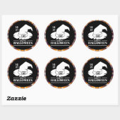 Witte Heksenhoed Halloween Zwart/Oranje Geruit Ronde Sticker (Vel)