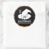 Witte Heksenhoed Halloween Zwart/Oranje Geruit Ronde Sticker (Tas)