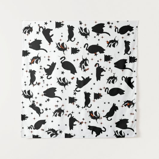 Witte Hekserij Katten & Kasteel Tapijt Wandkleed (Voorkant (horizontaal))