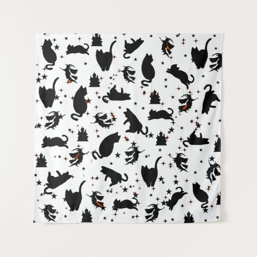 Witte Hekserij Katten & Kasteel Tapijt Wandkleed (Voorkant)