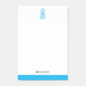 Witte & Helderblauwe Ananas & Rand, Naam Post-it® Notes (Voorkant)