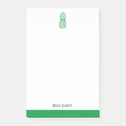 Witte & Heldere Groene Ananas & Rand, Naam Post-it® Notes (Voorkant)
