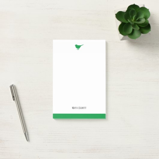 Witte & Heldere Groene Vogel w/Rand, Naam Post-it® Notes (Kantoor)