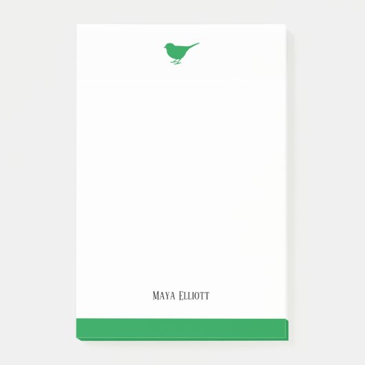 Witte & Heldere Groene Vogel w/Rand, Naam Post-it® Notes (Voorkant)