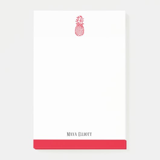 Witte & Heldere Rode Ananas & Rand, Naam Post-it® Notes (Voorkant)