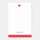 Witte & Heldere Rode Vogel w/Rand, Naam Post-it® Notes (Voorkant)