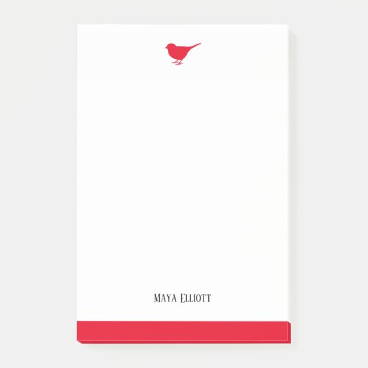 Witte & Heldere Rode Vogel w/Rand, Naam Post-it® Notes (Voorkant)