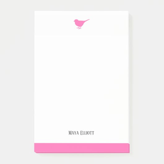 Witte & Heldere Roze Vogel w / Rand, Naam Post-it® Notes (Voorkant)