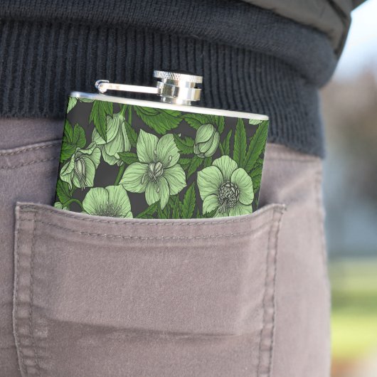 Witte Hellebores met bladeren Heupfles (Voorbeeld)