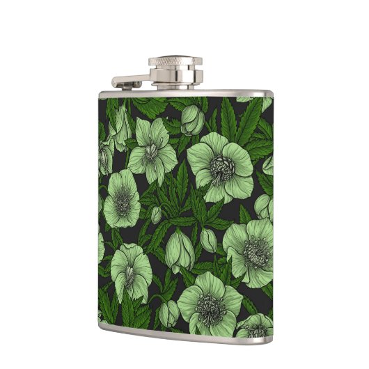 Witte Hellebores met bladeren Heupfles (Links)