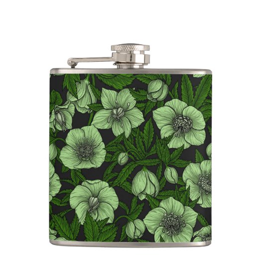 Witte Hellebores met bladeren Heupfles (Voorkant)