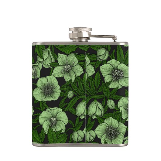 Witte Hellebores met bladeren Heupfles (Achterkant)