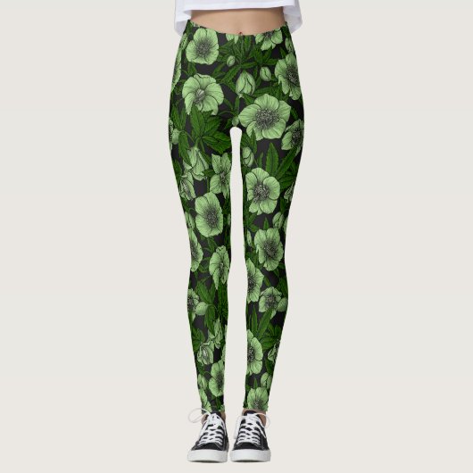 Witte Hellebores met bladeren Leggings (Voorkant)