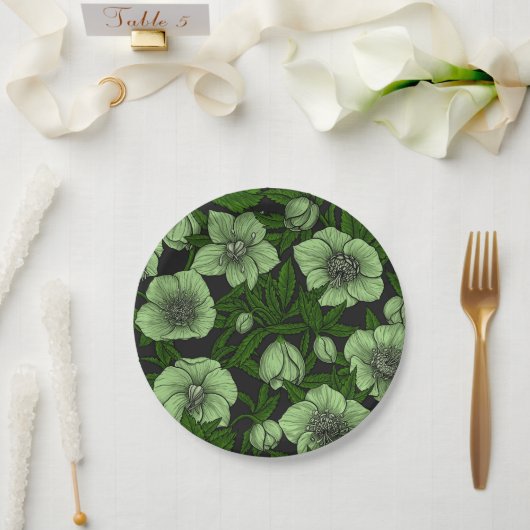 Witte Hellebores met bladeren Papieren Bordje (Huwelijk)