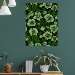 Witte Hellebores met bladeren Poster