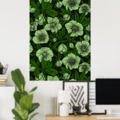 Witte Hellebores met bladeren Poster (Thuiskantoor)