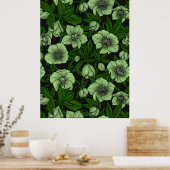 Witte Hellebores met bladeren Poster (Keuken)