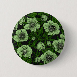 Witte Hellebores met bladeren Ronde Button 5,7 Cm
