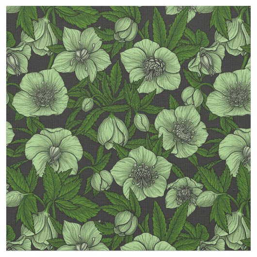 Witte Hellebores met bladeren Stof (Close Up)