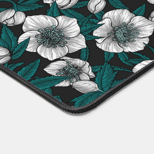 Witte Hellebores met blauwe bladeren Bureaumat (Hoek)