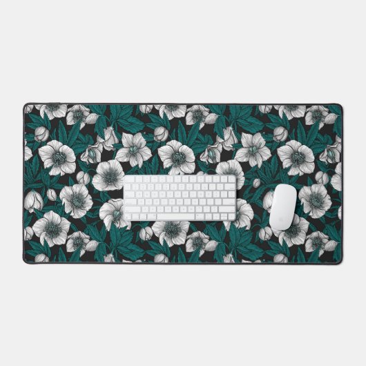 Witte Hellebores met blauwe bladeren Bureaumat (Keyboard & Muis)