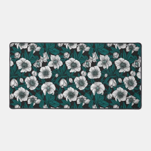 Witte Hellebores met blauwe bladeren Bureaumat (Voorkant)