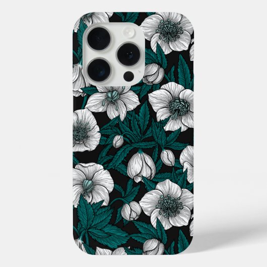 Witte Hellebores met blauwe bladeren Case-Mate iPhone Case (Achterkant)