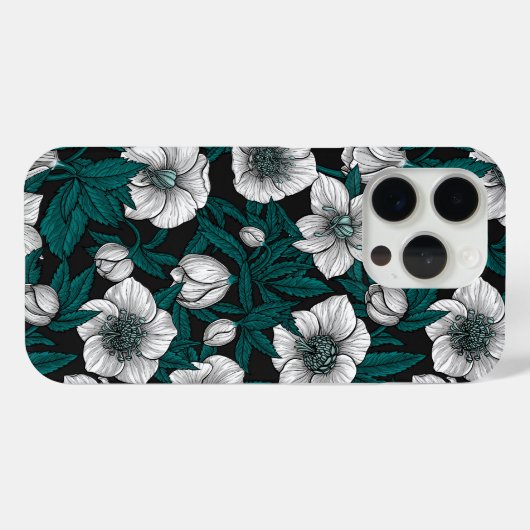 Witte Hellebores met blauwe bladeren Case-Mate iPhone Case (Achterkant (horizontaal))