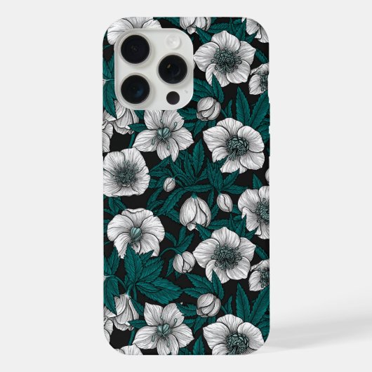 Witte Hellebores met blauwe bladeren iPhone Hoesje (Achterkant)