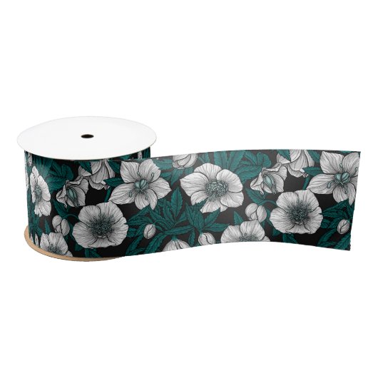 Witte Hellebores met blauwe bladeren Satijnen Lint (Spoel)