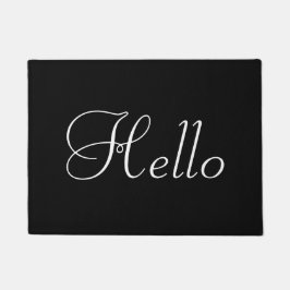 Witte Hello op Zwart Deurmat