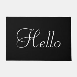 Witte Hello op Zwart Deurmat