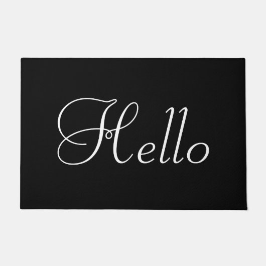 Witte Hello op Zwart Deurmat (Voorkant)