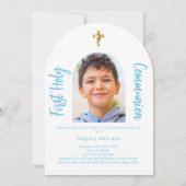 Witte hemel blauwe foto boog Eerste Heilige Commun Kaart (Voorkant)