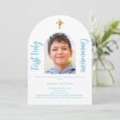 Witte hemel blauwe foto boog Eerste Heilige Commun Kaart (Staand voorkant)