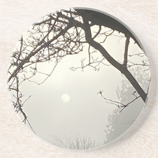 Witte hemel en zon dramatisch omlijst door bomen zandsteen onderzetter (Voorkant)