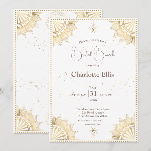 Witte hemelse zon en maan bruids brunch douche kaart (Voorkant / Achterkant)