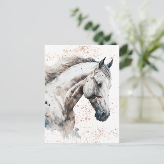 Witte hengst | Aquarel ontwerp | Briefkaart (Staand voorkant)