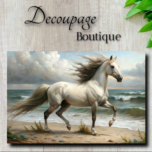 Witte hengst bij het Zee Decoupage Tissuepapier