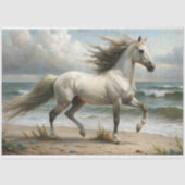 Witte hengst bij zee decoupage tissuepapier (Voorkant)