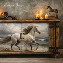 Witte hengst bij zee decoupage tissuepapier