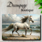 Witte hengst bij zee decoupage tissuepapier