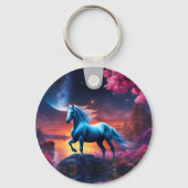 Witte hengst Fantasie Roze Tuin Sleutelhanger (Voorkant)