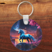 Witte hengst Fantasie Roze Tuin Sleutelhanger (Voorkant)