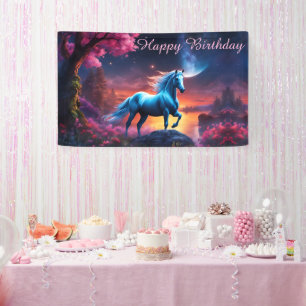 Witte hengst Fantasy roze tuin verjaardag Spandoek