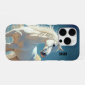 Witte hengst gepersonaliseerde naam iPhone hoesje (Achterkant horizontaal)
