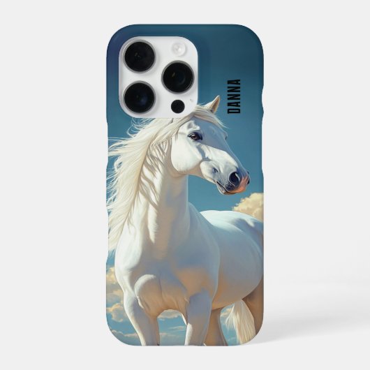 Witte hengst gepersonaliseerde naam iPhone hoesje (Achterkant)