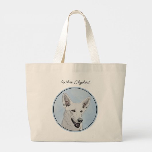 Witte Herder Schilderij Schattigee Originele Pet D Grote Tote Bag (Achterkant)