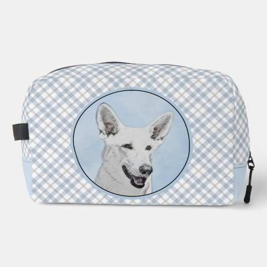 Witte Herder Schilderij Schattigee Originele Pet D Toilettasje (Voorkant)