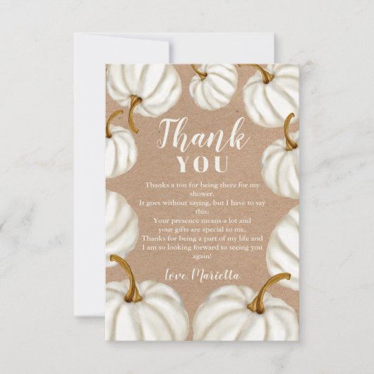 Witte herfst baby shower bedankkaart (Voorkant)